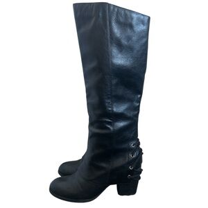 Y2K “Fergalicious” Black Faux Leather Lace-up Style Knee-High Boots